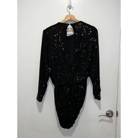 Retrofete Flynn Ruched Sequin Tulle Mini Dress Medium Black Puff Sleeve Shoulder - Picture 5 of 10